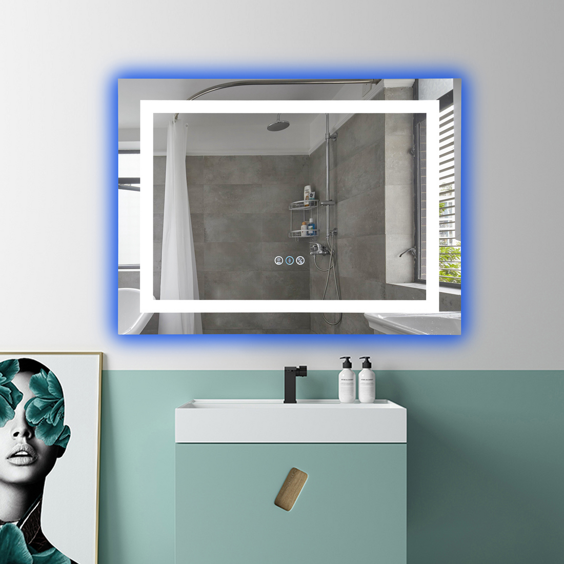 LED огледало RGB 80x60cm, 3 вида светлина, против запотяване и Touch OD014-RGB