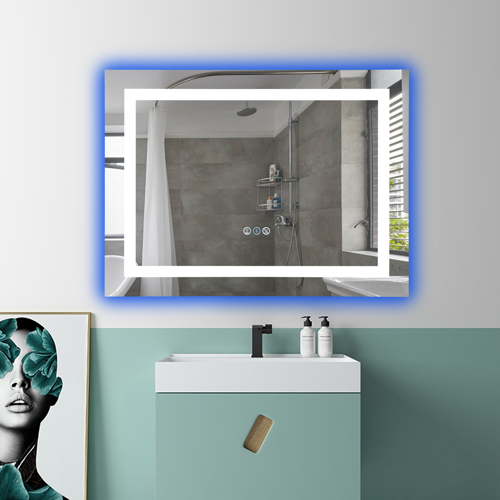 LED огледало RGB 80x60cm, 3 вида светлина, против запотяване и Touch OD014-RGB