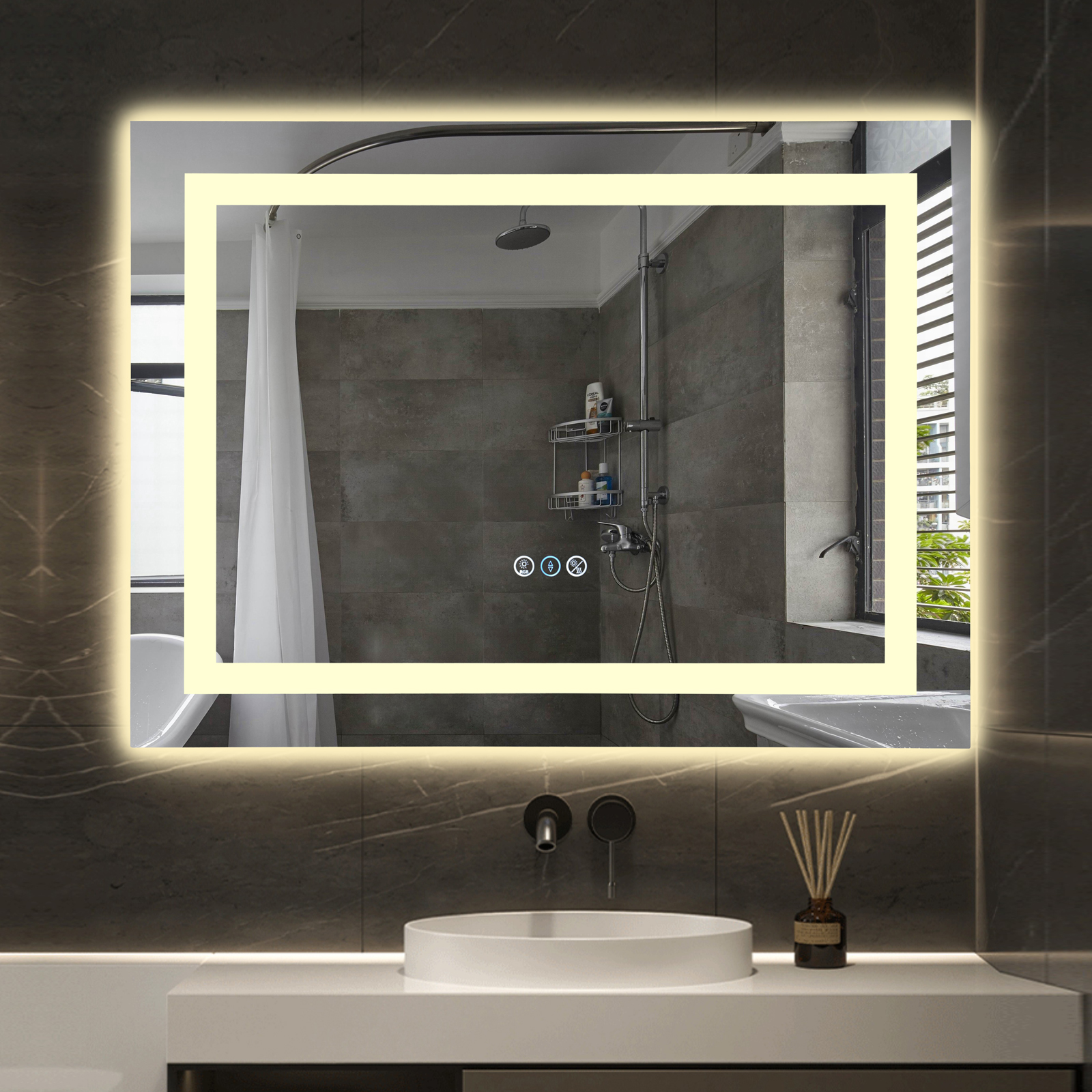 LED огледало RGB 80x60cm, 3 вида светлина, против запотяване и Touch OD014-RGB