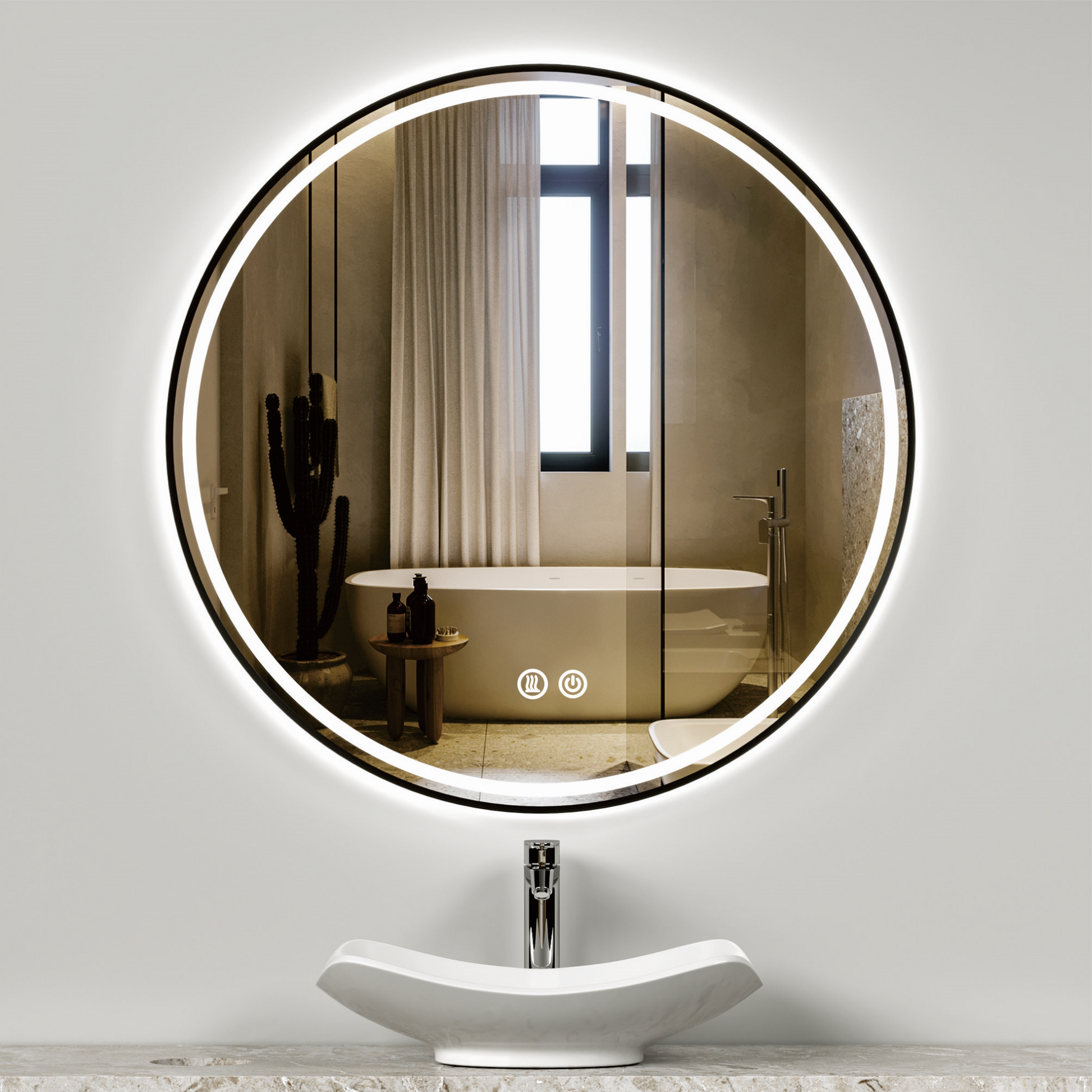 Кръгло LED огледало 70cm, черна рамка, Touch и 3 вида светлина OD016/BK