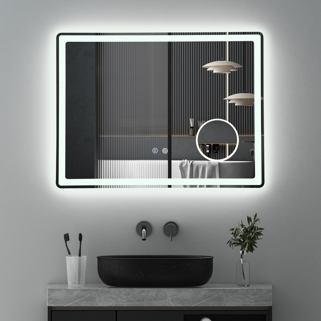 LED огледало 80x60cm, лупа, 3 вида светлина, против запотяване и Touch OD023