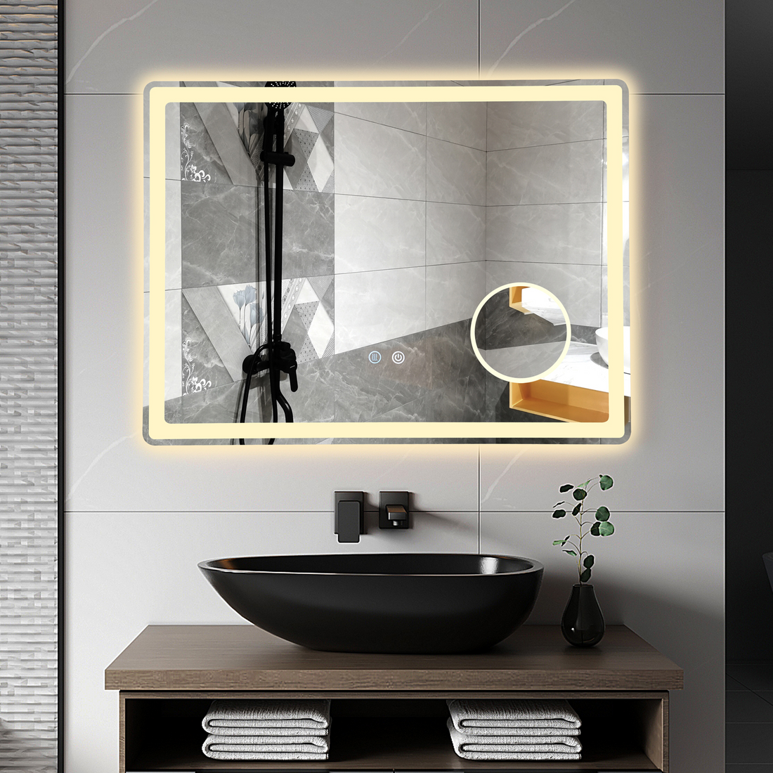 Oglinda Led 80X60Cm Lupa 3 Lumini Dezaburire Si Touch Od023 Mirror