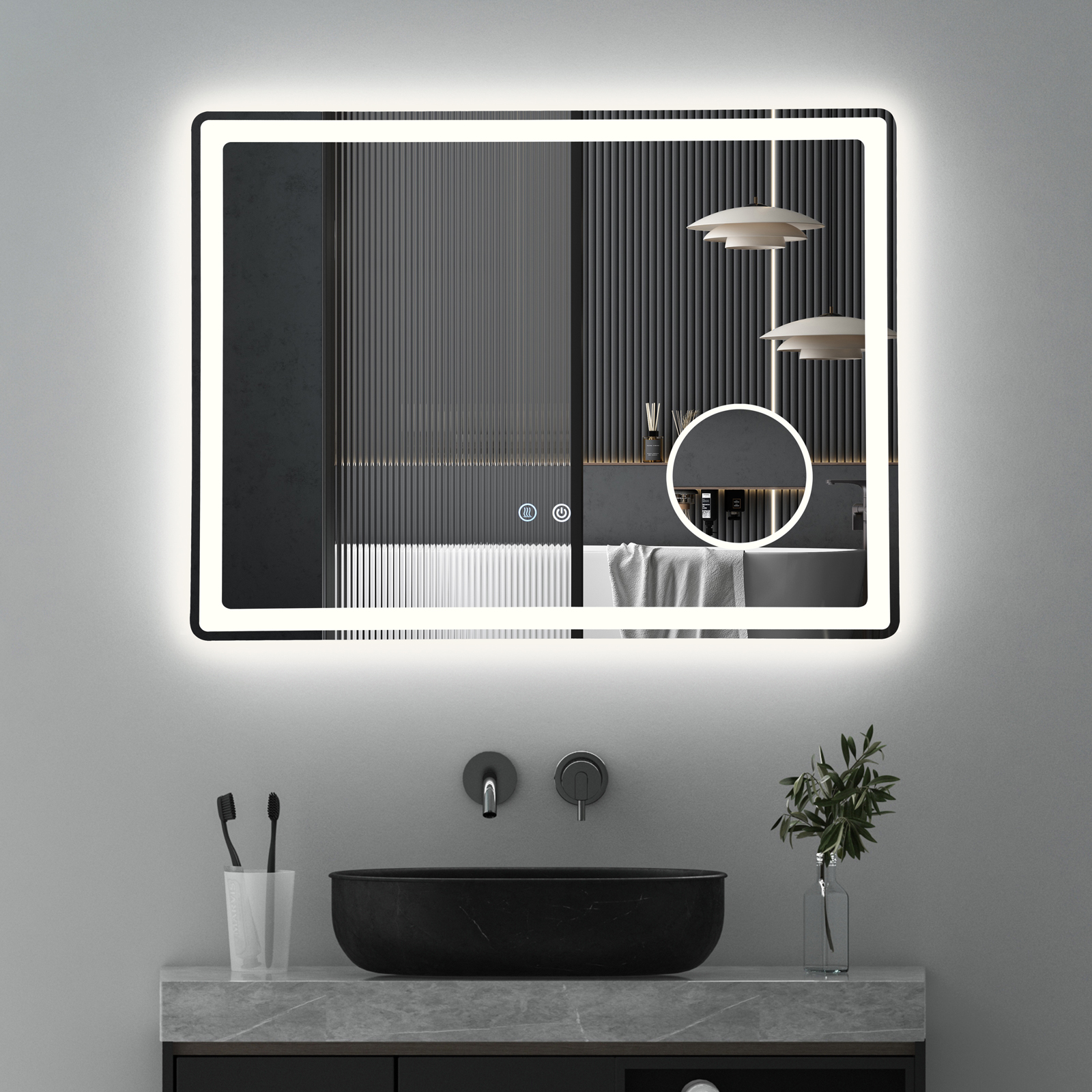 LED огледало 80x60cm, лупа, 3 вида светлина, против запотяване и Touch OD023