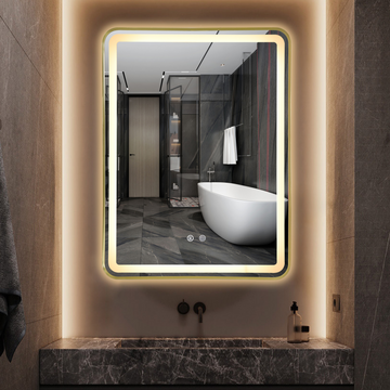 LED огледало 60x80cm Златиста рамка, 3 вида светлина, против замъгляване и Touch OD039/GD