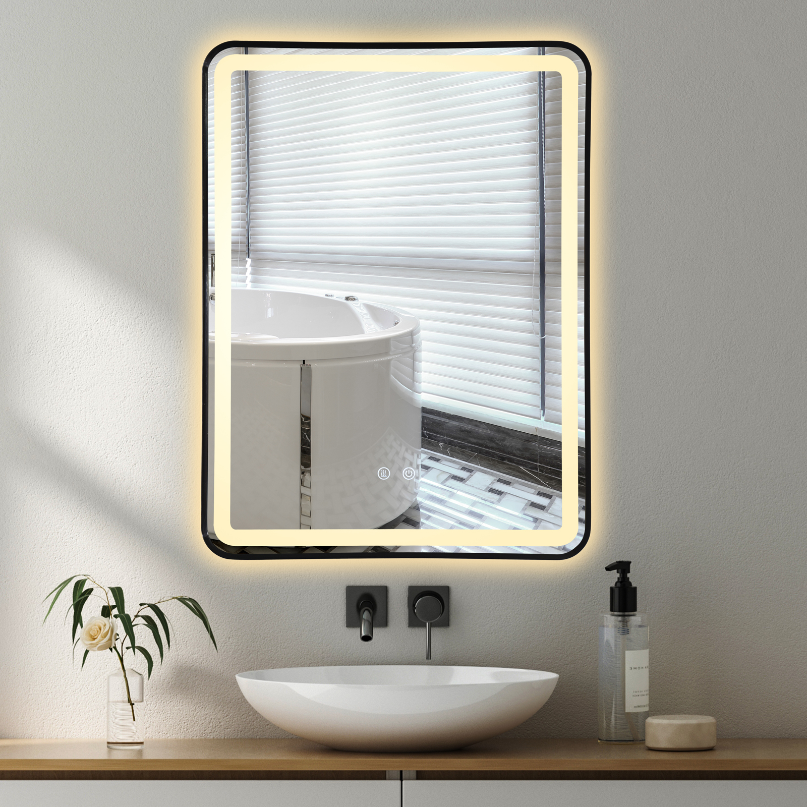 LED огледало 60x80cm с черна рамка, 3 вида светлина, против запотяване и Touch OD039/BK