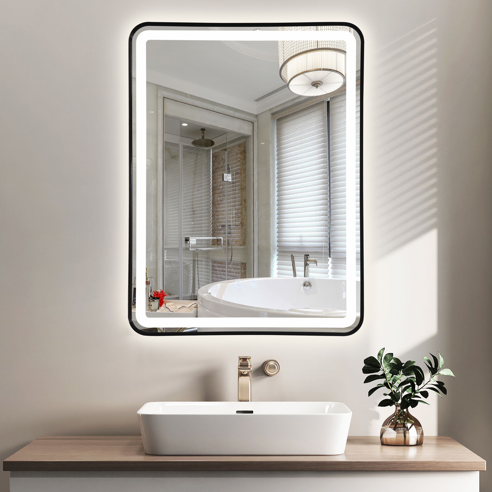 LED огледало 60x80cm с черна рамка, 3 вида светлина, против запотяване и Touch OD039/BK
