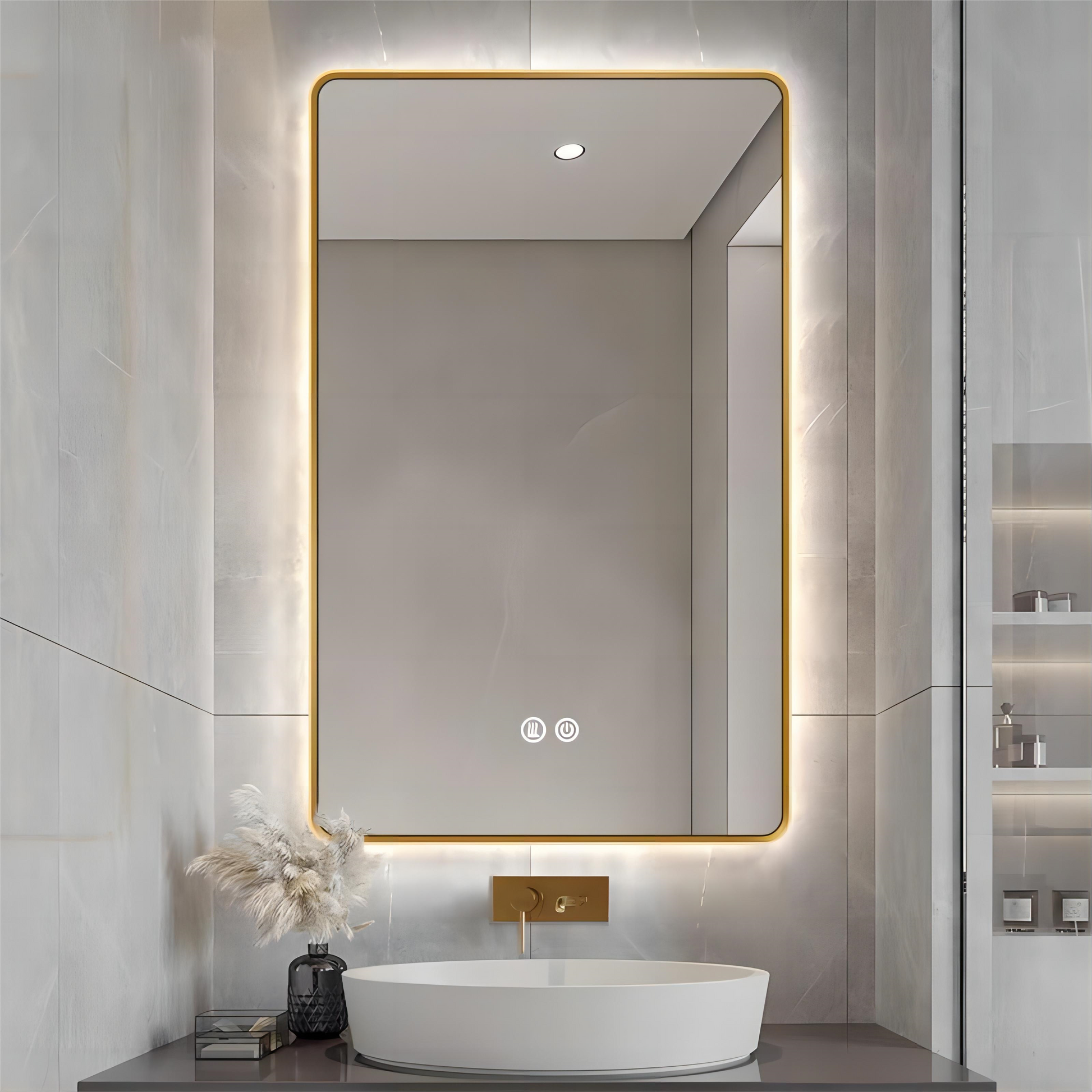LED огледало 60x80cm Златиста рамка, 3 вида светлина, против замъгляване и Touch OD041/GD