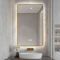 LED огледало 60x80cm Златиста рамка, 3 вида светлина, против замъгляване и Touch OD041/GD