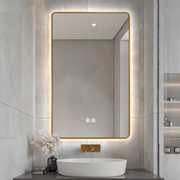 LED огледало 60x80cm Златиста рамка, 3 вида светлина, против замъгляване и Touch OD041/GD