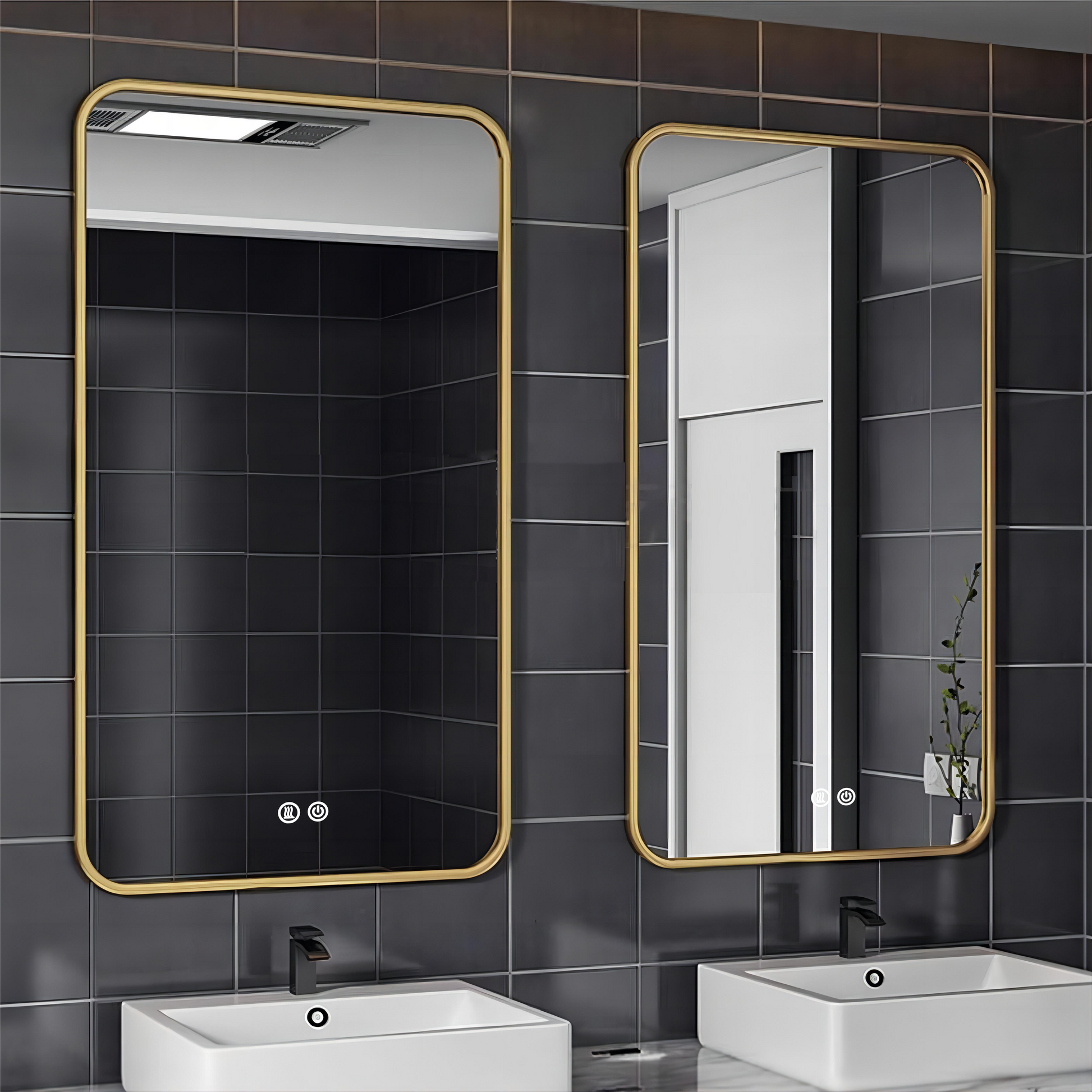 LED огледало 60x80cm Златиста рамка, 3 вида светлина, против замъгляване и Touch OD041/GD