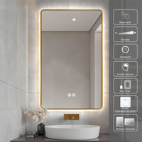 LED огледало 60x80cm Златиста рамка, 3 вида светлина, против замъгляване и Touch OD041/GD