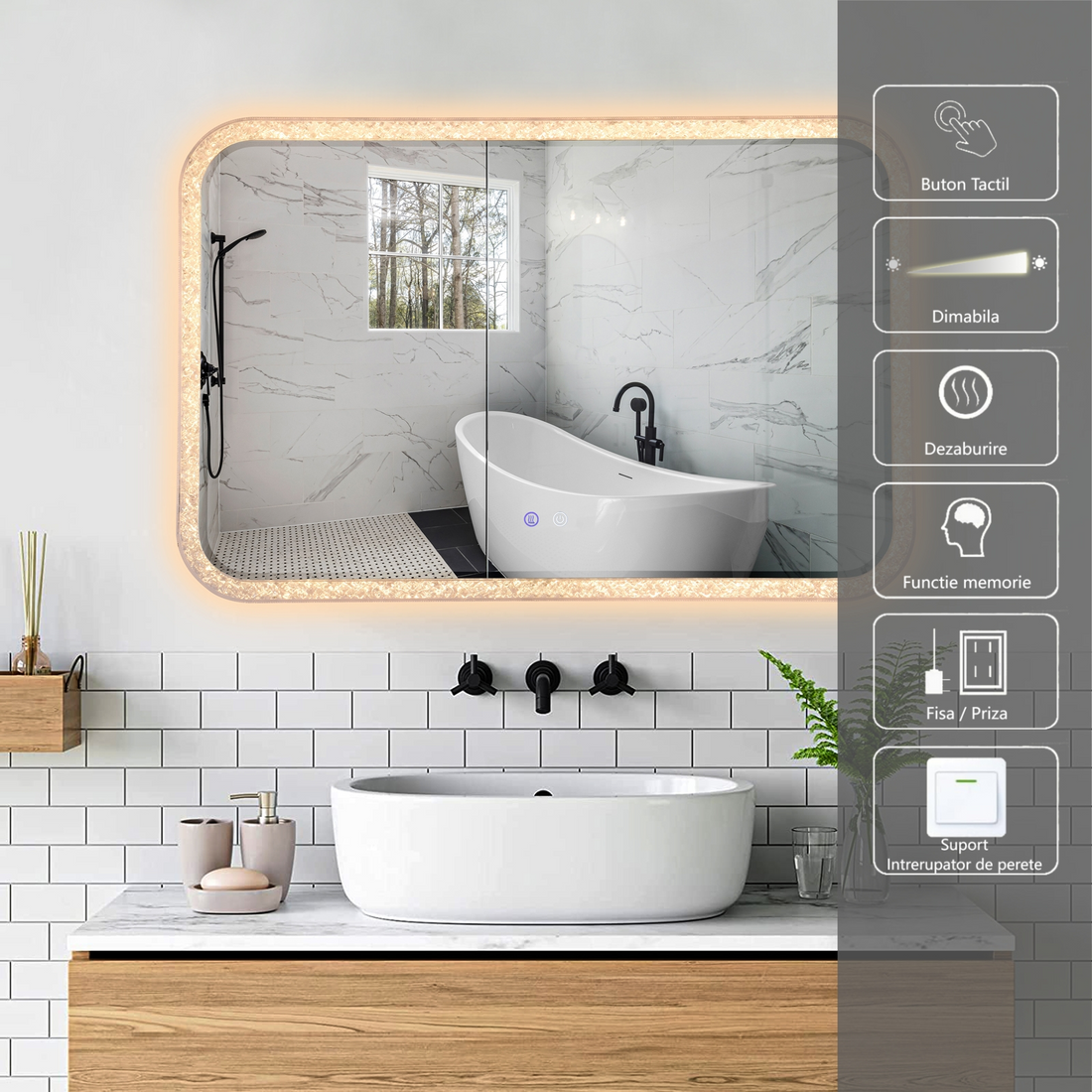 LED огледало 98x65cm, 3 вида светлина, против запотяване и Touch OD052