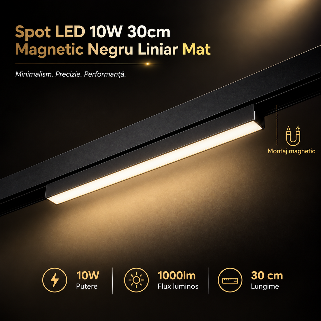 LED спот 10W 30cm магнитен линеен мат черен