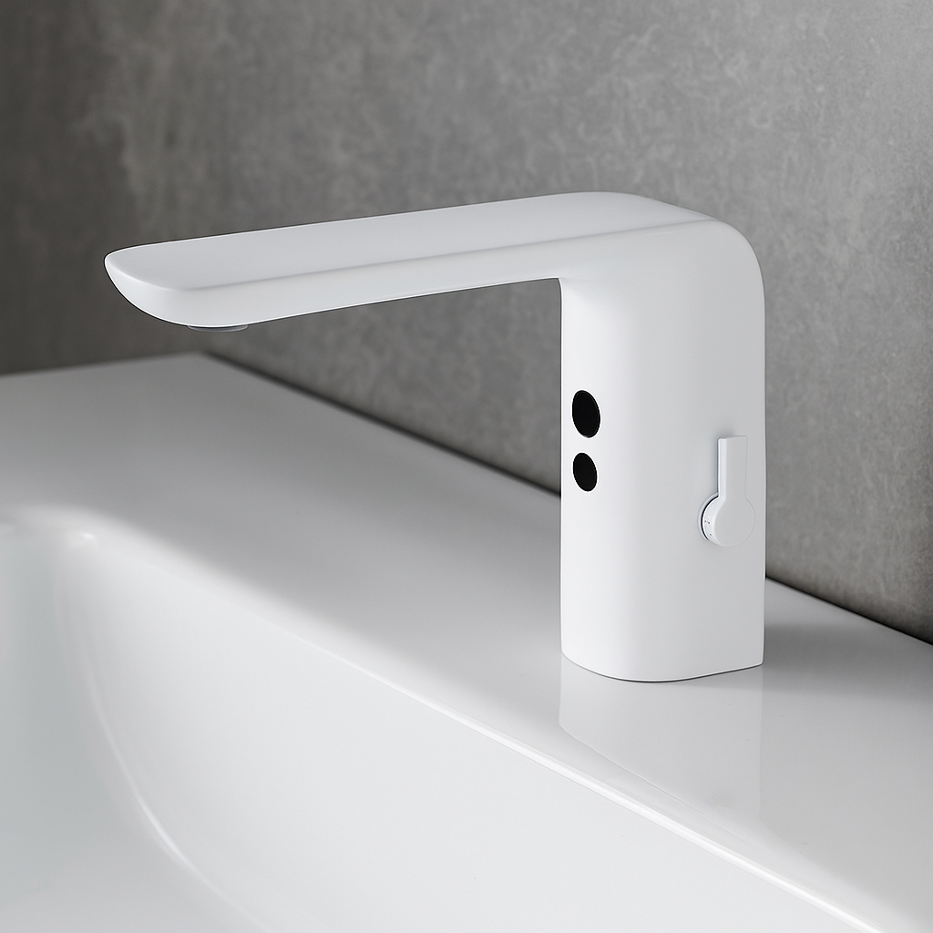 Смесител за мивка с фотоклетъчен сензор TouchFlow Бял