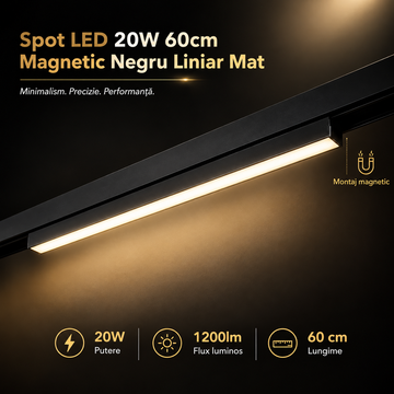 LED спот 20W 60cm магнитен линеен матов черен
