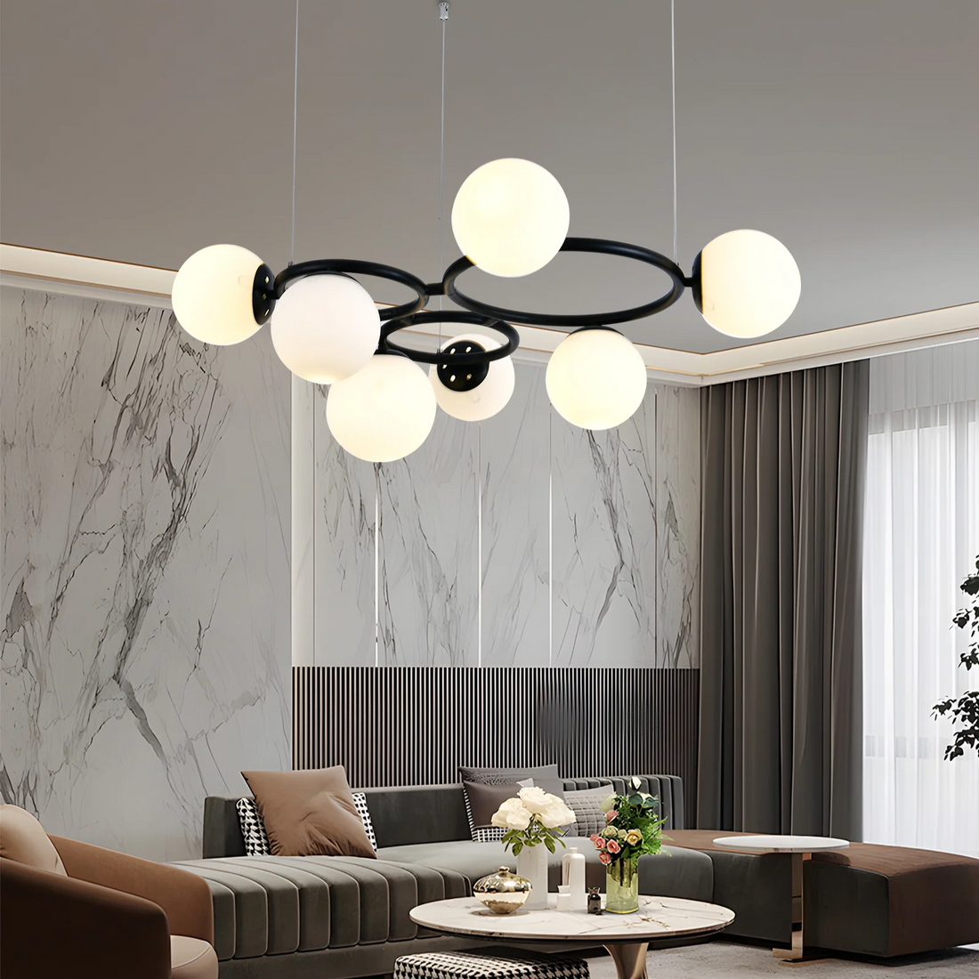 Окачено осветително тяло DIONIS Circles Black матов абажур 7xE27