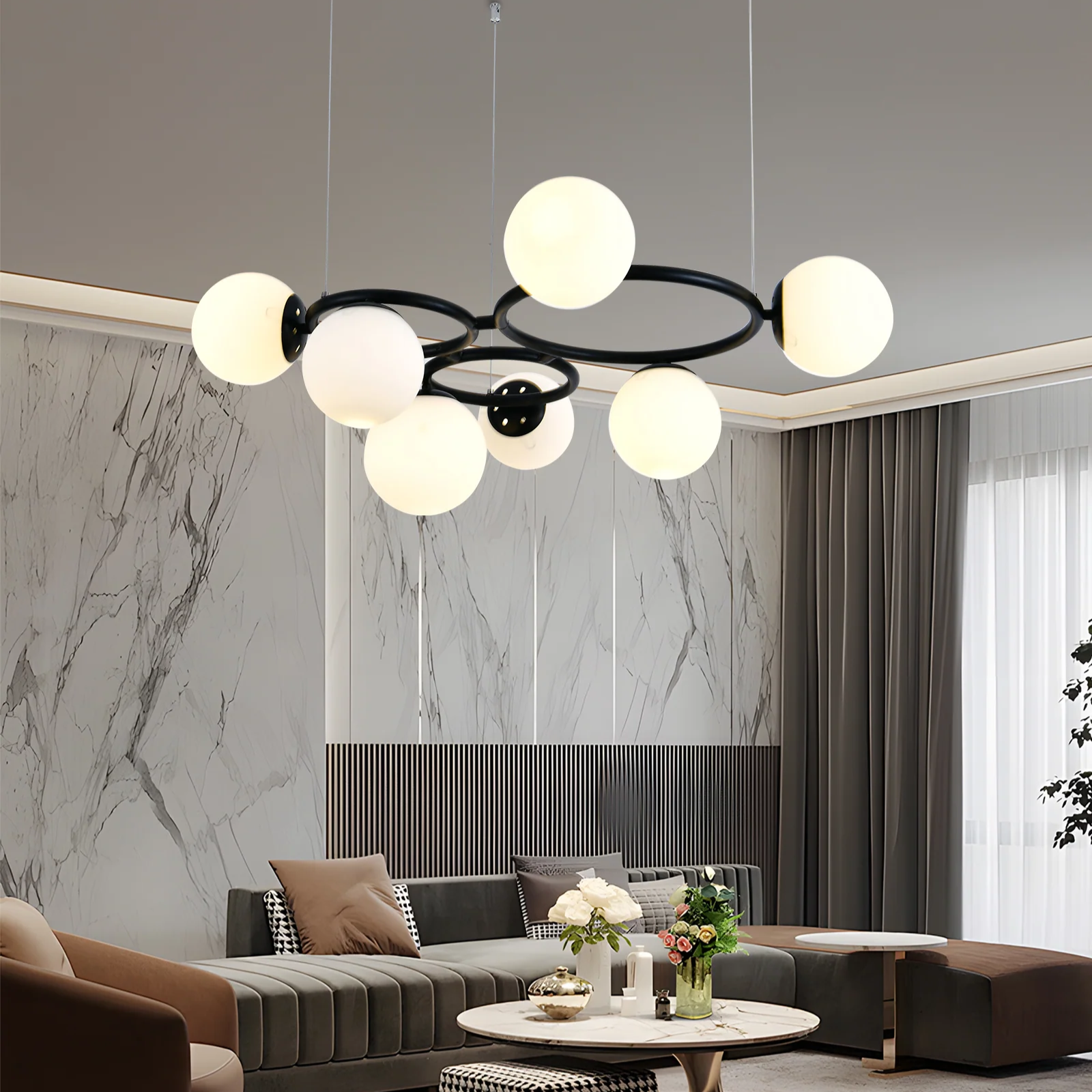 Окачено осветително тяло DIONIS Circles Black матов абажур 7xE27