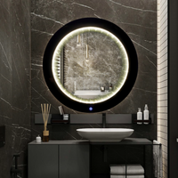 Кръгло LED огледало с черна рамка 3D Infinity Mirror, 3 вида светлина и Touch J183F