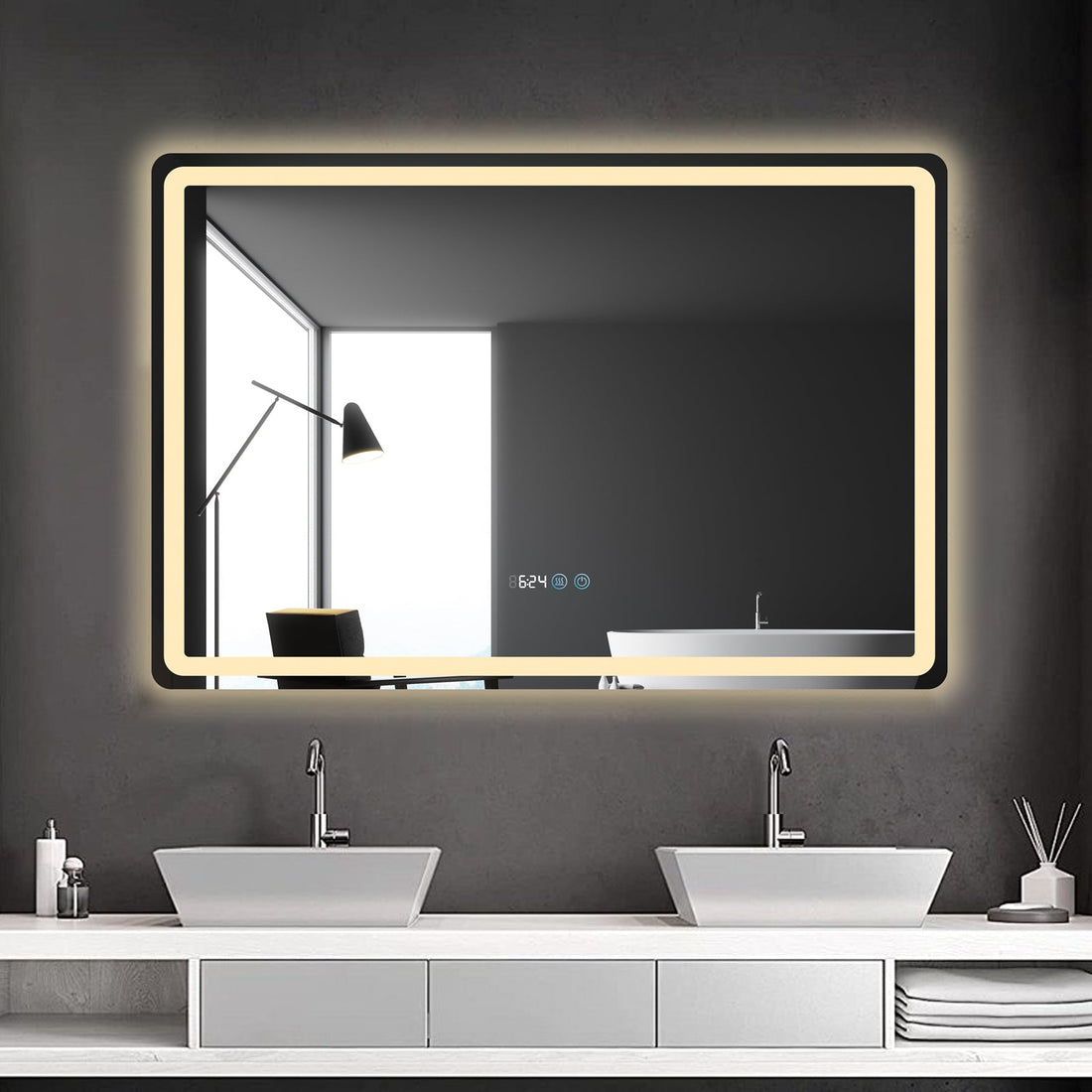 Oglinda Led 120X80Cm Dezaburire Ceas Temperatura Touch Si 3 Lumini Od058 Mirror