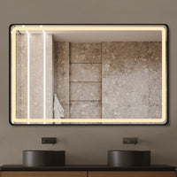 LED огледало 110x70cm черна рамка, против запотяване, часовник, температура, тъч и 3 вида светлина OD058/BK