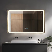 LED огледало 110x70cm Златиста рамка, против замъгляване, часовник, температура, тъч и 3 вида светлина OD058/GD