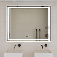 LED огледало 100x80cm с черна рамка, функция против замъгляване, Touch и часовник J42