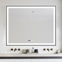 LED огледало 100x80cm с черна рамка, функция против замъгляване, Touch и часовник J42