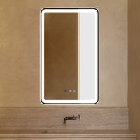 LED огледало 60x100cm с черна рамка, функция против замъгляване, Touch и часовник J38