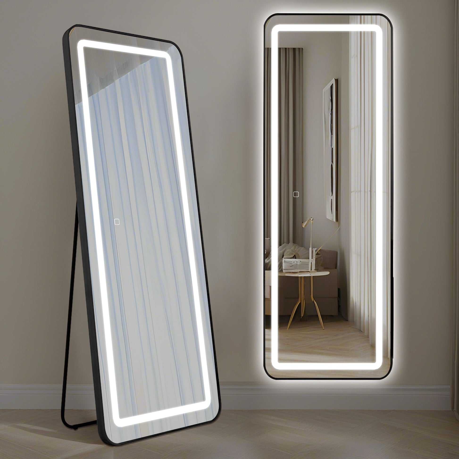 LED огледало с Touch 50x160cm свободностоящо черно с тъпи ъгли