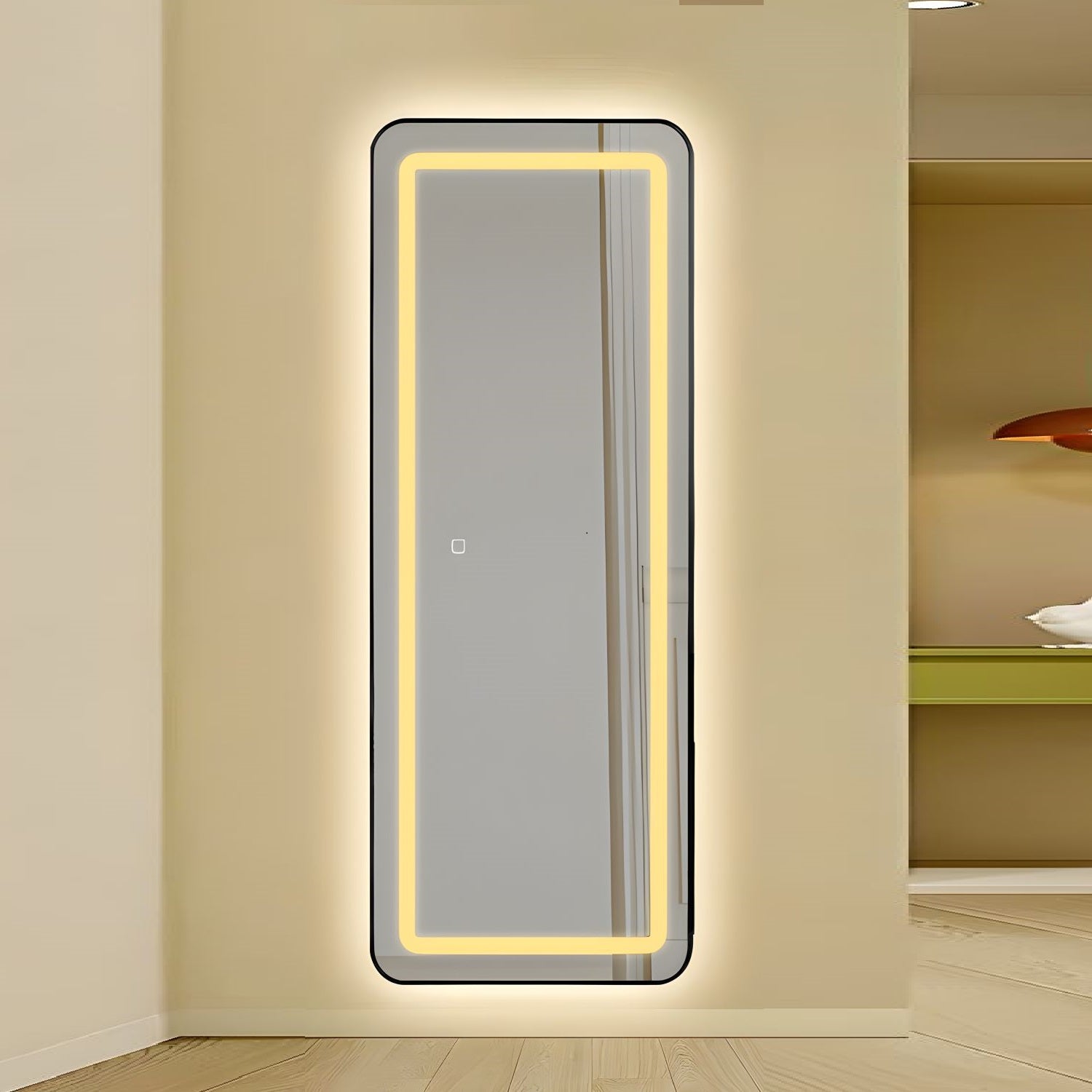 LED огледало с Touch 50x160cm свободностоящо черно с тъпи ъгли