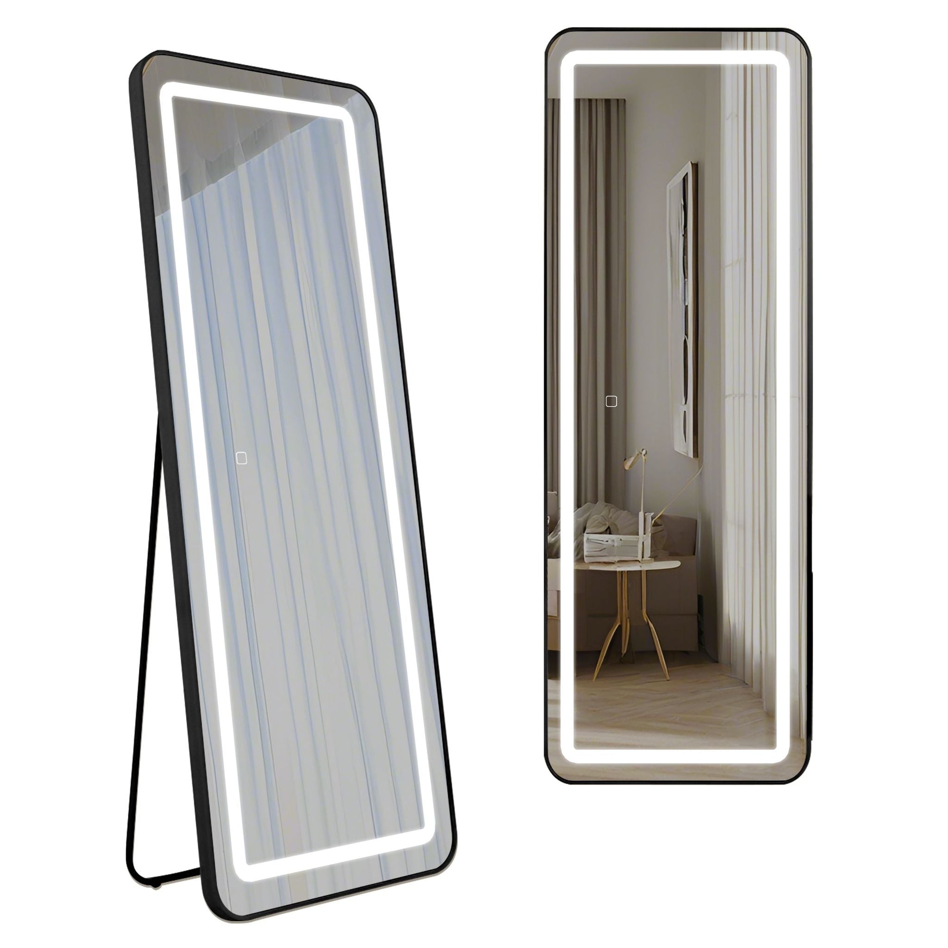 LED огледало с Touch 50x160cm свободностоящо черно с тъпи ъгли