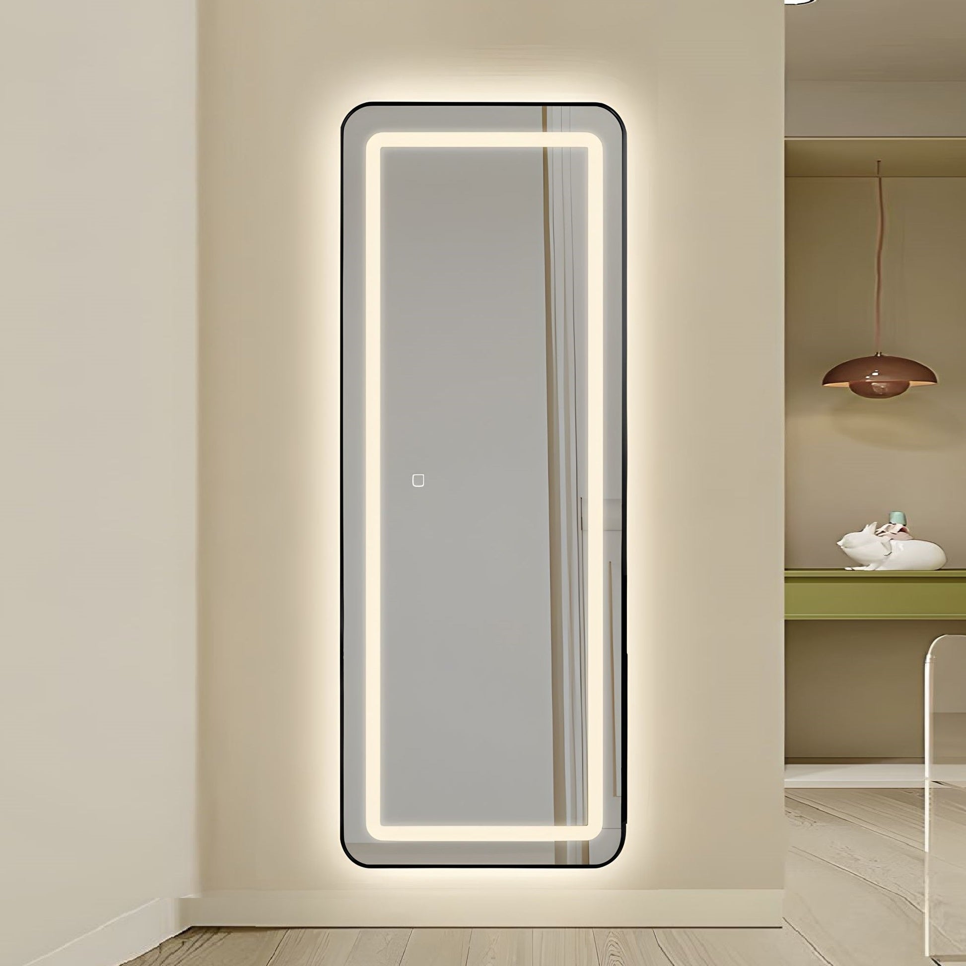 LED огледало с Touch 50x160cm свободностоящо черно с тъпи ъгли