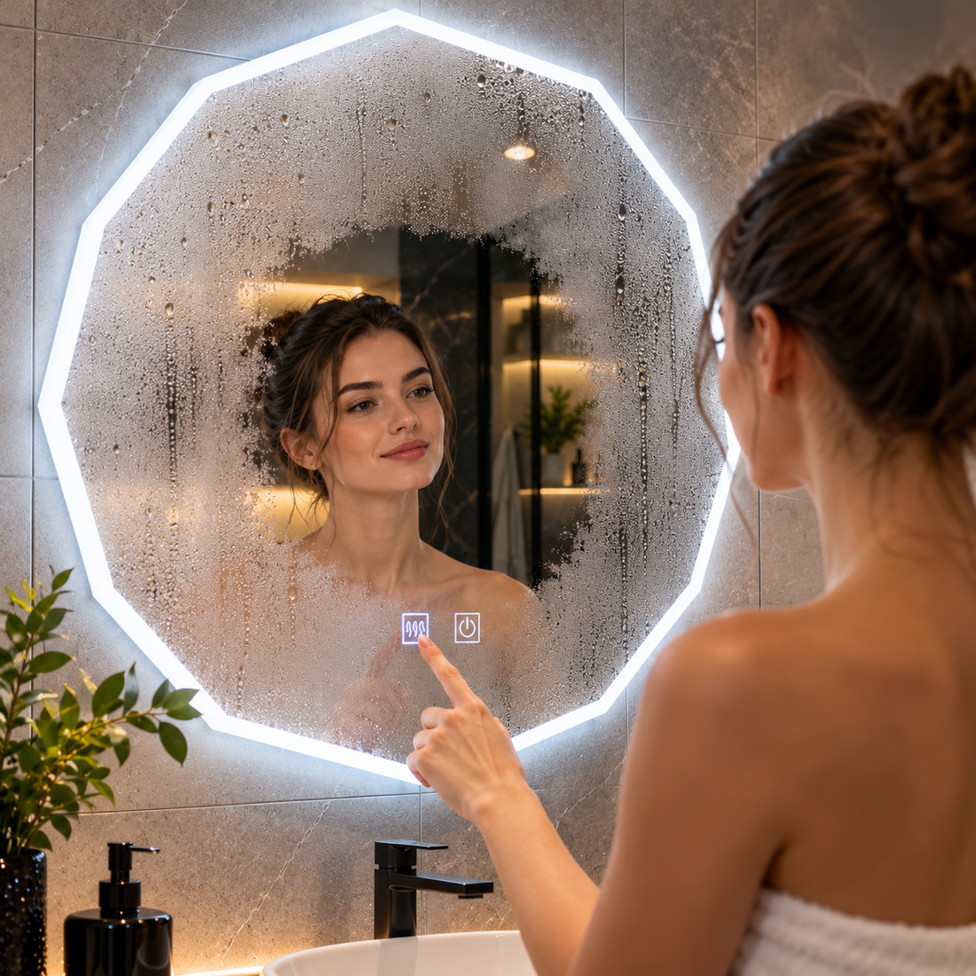 LED огледало Dodecagon с функция Touch и Обезмъгляване