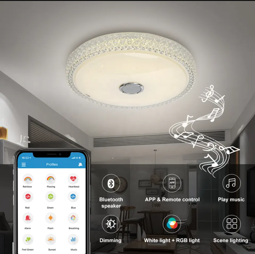 Смарт LED плафониера 120W RGB+CCT с Bluetooth колонка и дистанционно