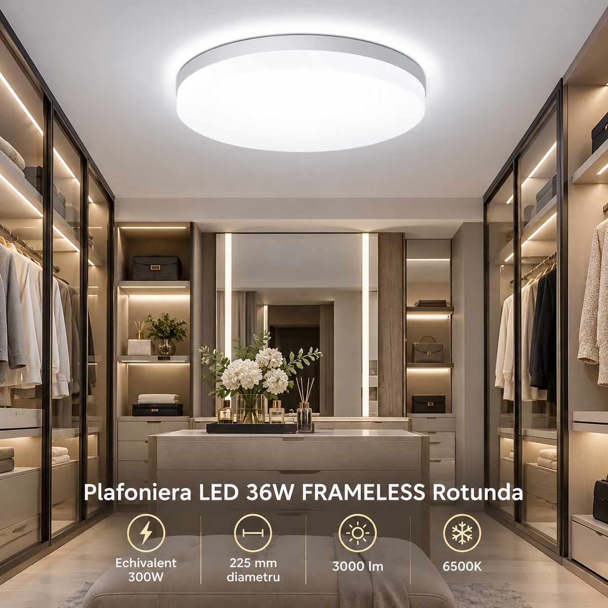 LED Плафон 36W FRAMELESS кръгъл, еквивалент 300W