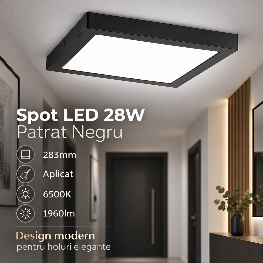 LED спот 24W квадратен черен / 283x283mm / повърхностен