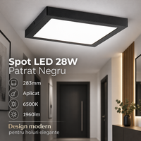 LED спот 24W квадратен черен / 283x283mm / повърхностен