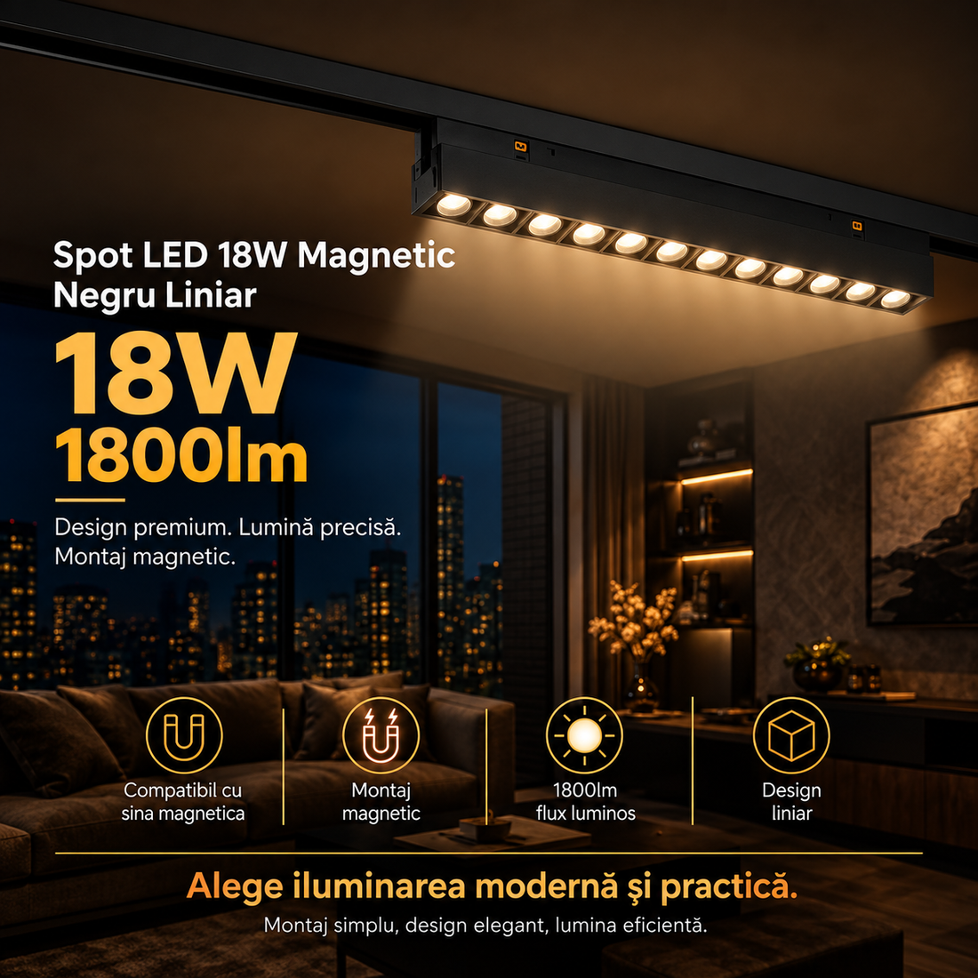 LED спот 18W магнитен черен линеен