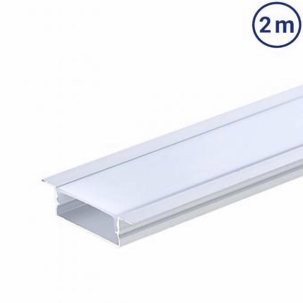 Вграден плосък XL алуминиев профил за LED лента с матов бял дифузер 2M