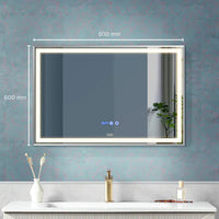 LED огледало 80x60cm сребриста рамка, сензор, против запотяване, 3 вида светлина, температура и часовник W02