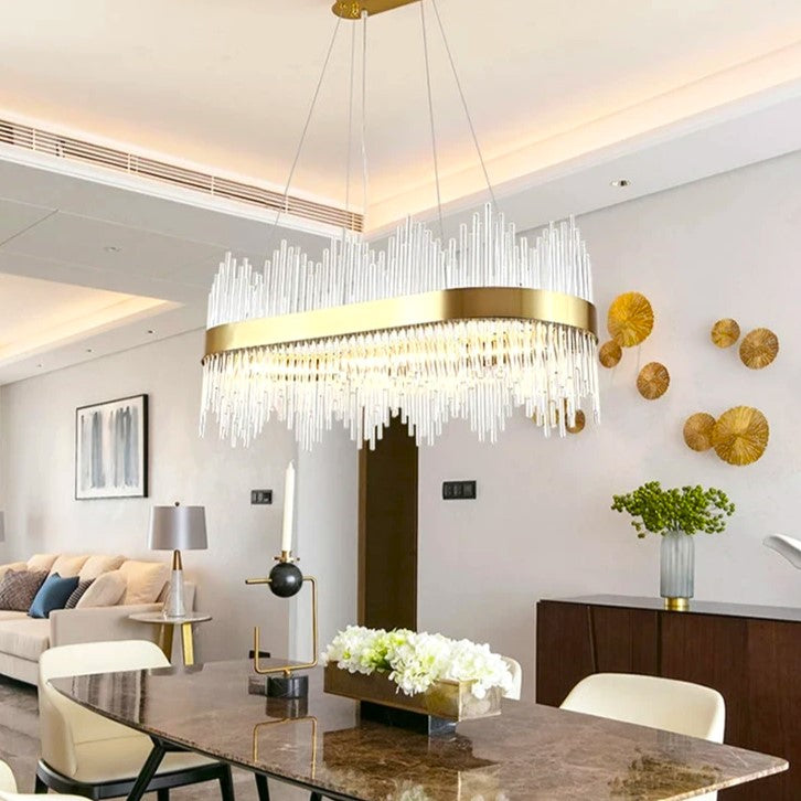 LED осветително тяло тип пендел CROWN Gold кристал 80x30cm еквивалент 600W