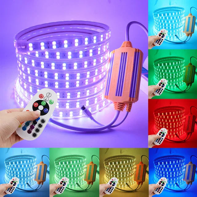 ПЪЛЕН КОМПЛЕКТ LED Лента 5050 2 реда RGB 220V