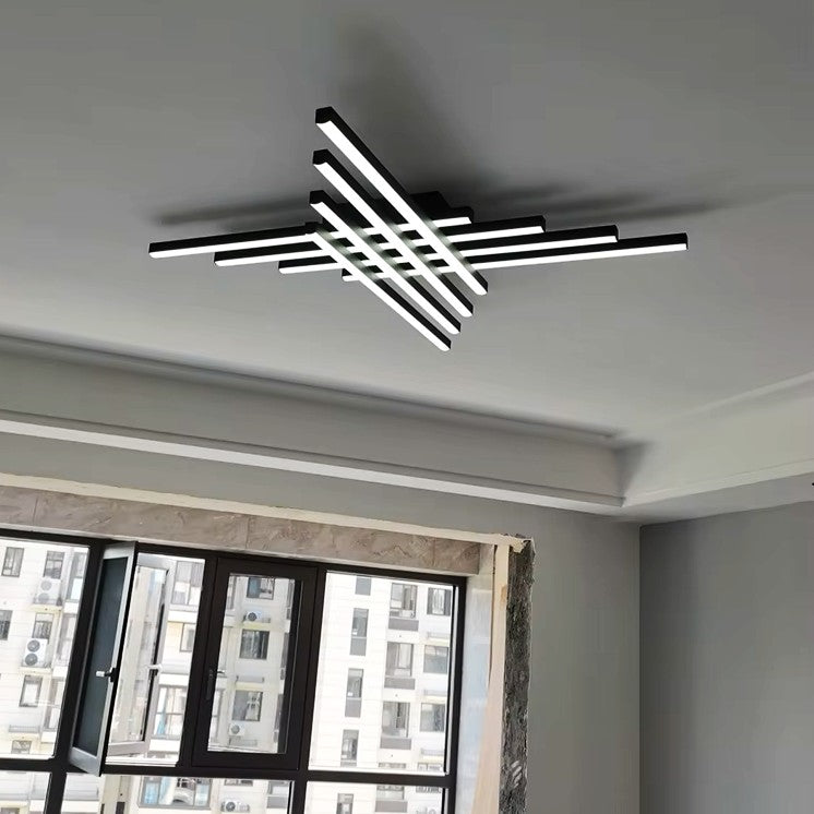 Lustra LED 8 Modern LINES Black Echivalent 1000W Telecomanda NEAGRA / 120CM / MINIMALIST DESIGN Lighting Fixtures