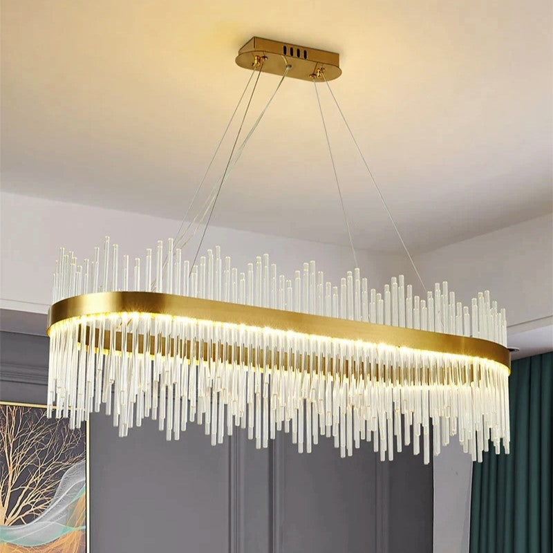 LED осветително тяло тип пендел CROWN Gold кристал 80x30cm еквивалент 600W