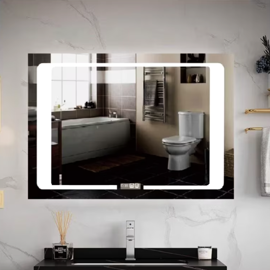 LED огледало 90X60cm с функция против замъгляване, Touch, сензор и часовник W32