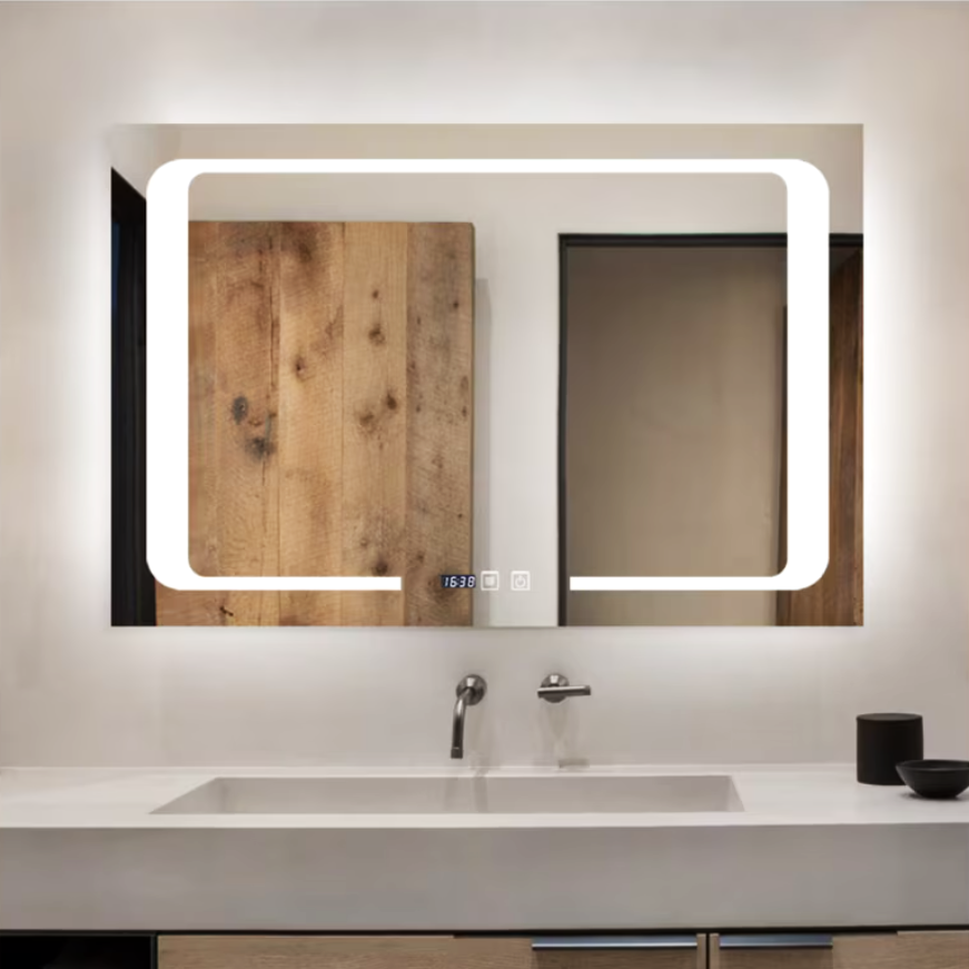 LED огледало 90X60cm с функция против замъгляване, Touch, сензор и часовник W32