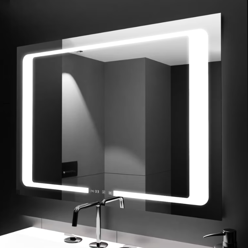 LED огледало 90X60cm с функция против замъгляване, Touch, сензор и часовник W32
