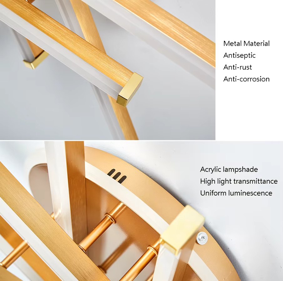 Lustra Led 6 Lines Design Round Gold Echivalent 800W Telecomanda Lighting Fixtures