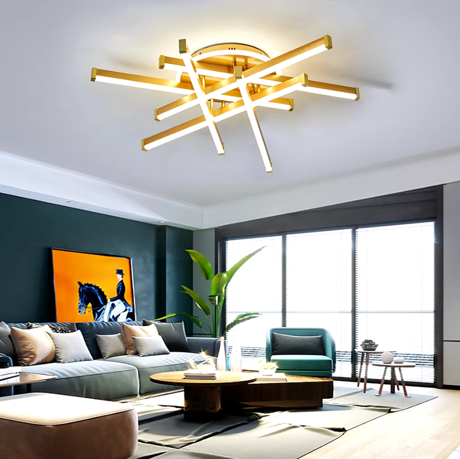 Lustra Led 6 Lines Design Round Gold Echivalent 800W Telecomanda Lighting Fixtures
