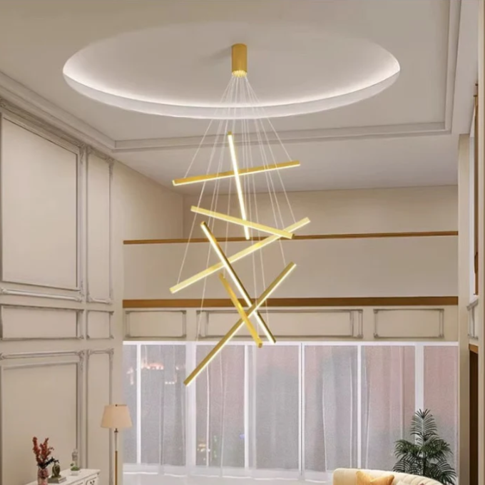 LED осветително тяло 7 Geometric GOLD Lines висящо, еквивалент 800W 200CM
